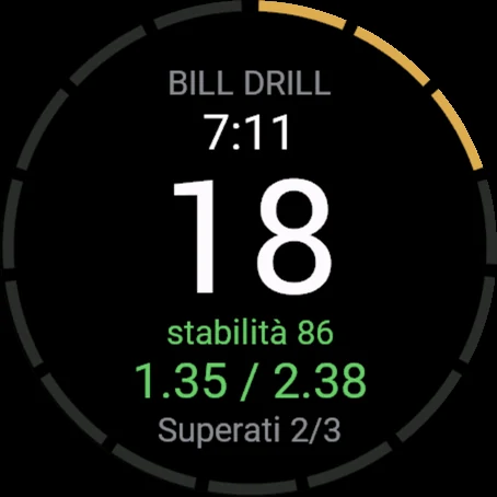 Serie Bill Drill superata in verde: primo colpo 1.35, totale 2.38, 2 su 3 superate