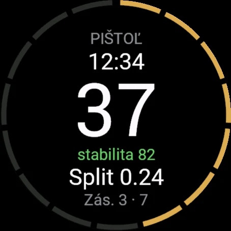 Recoil v hodinkách Garmin: pištoľ, 37 rán, stabilita 82, split 0.24, zásobník 3 so 7 ranami